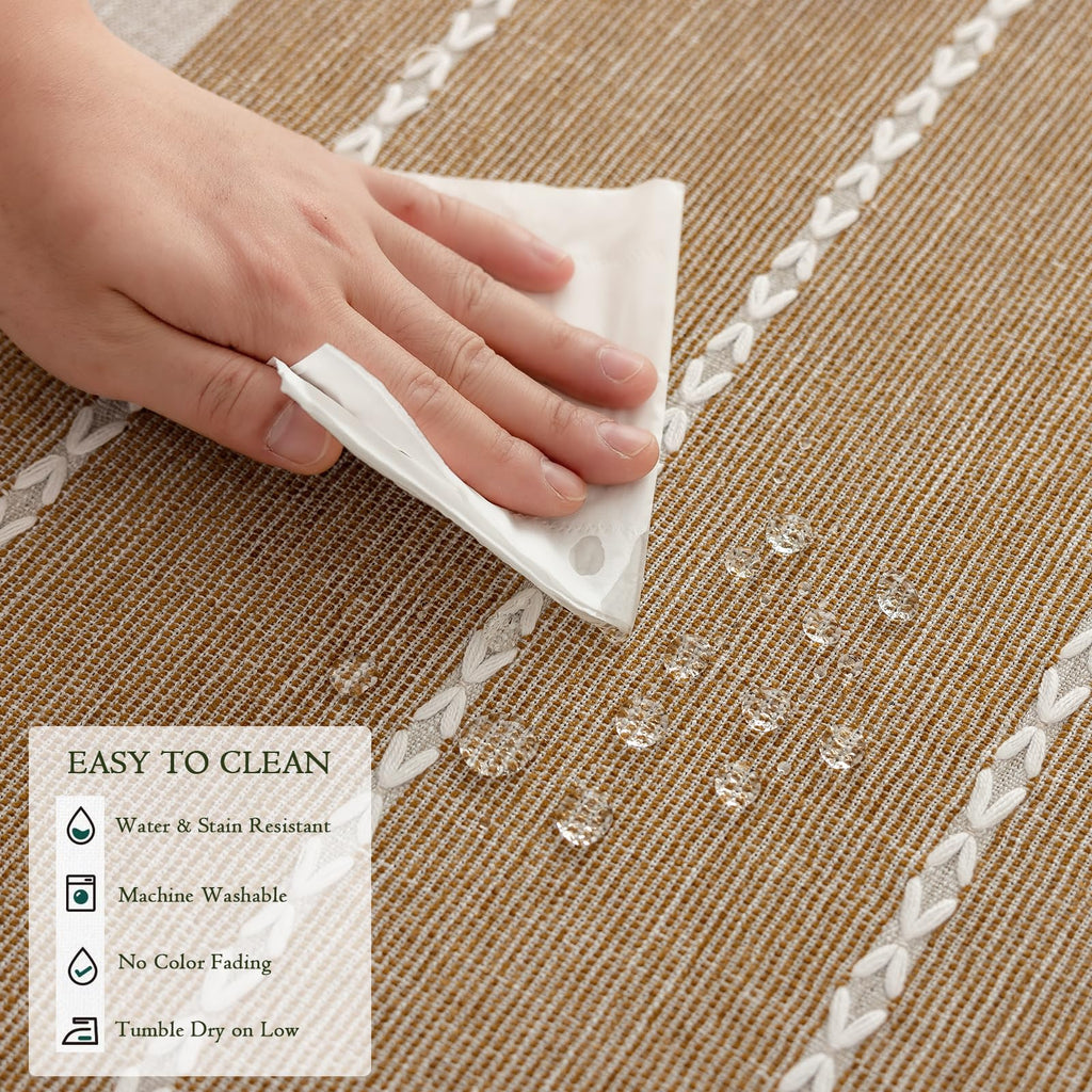 Rustic Waterproof Cotton Blend Tablecloth, Heavy Weight Embroidery Table Cover for Rectangle Tables, Burlap Farmhouse