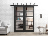 Slab Barn Door Panel | Quadro 4522 Matte Black with Clear Glass | Sturdy Finished Doors | Pocket Clo