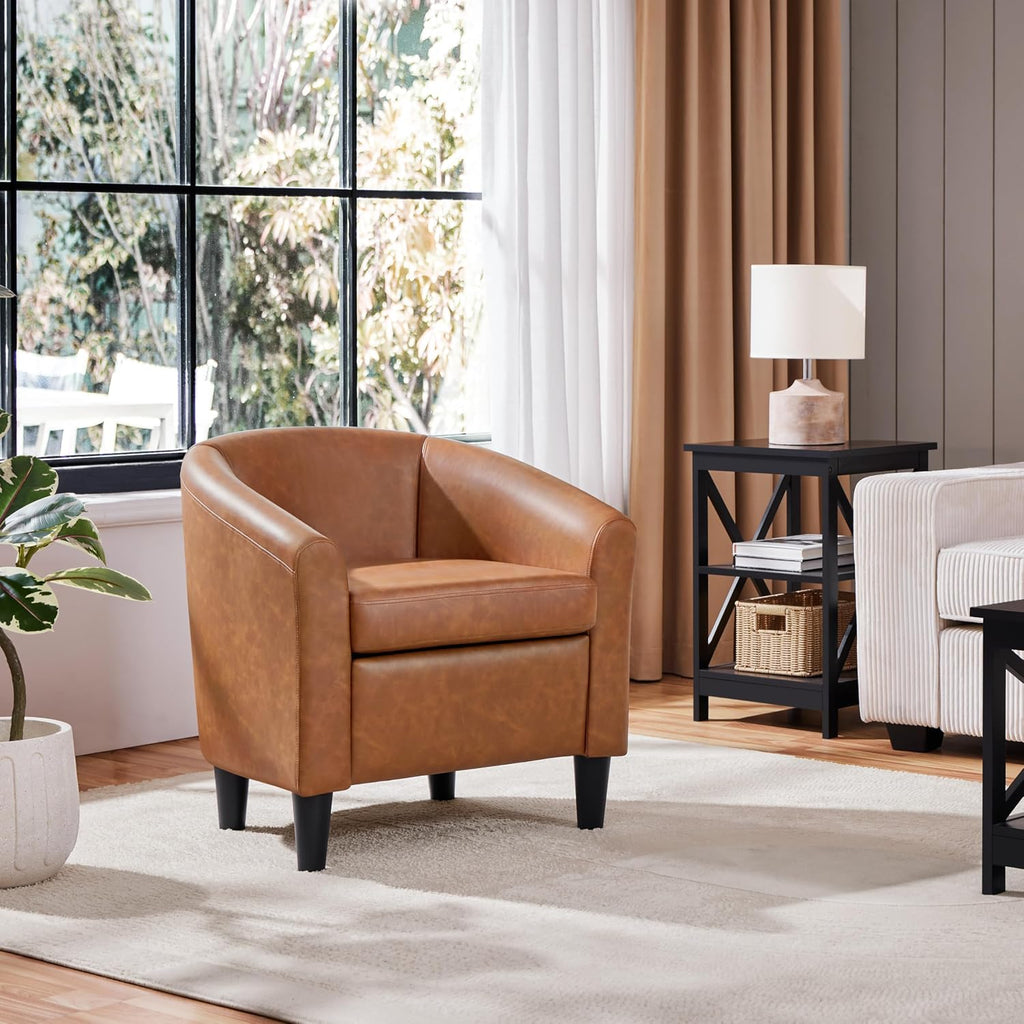 Faux Leather Accent Chair, 300 lb Cap, Brown