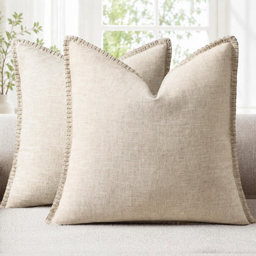 Linen Natural Beige Throw Pillow Covers 18X18 Set of 2
