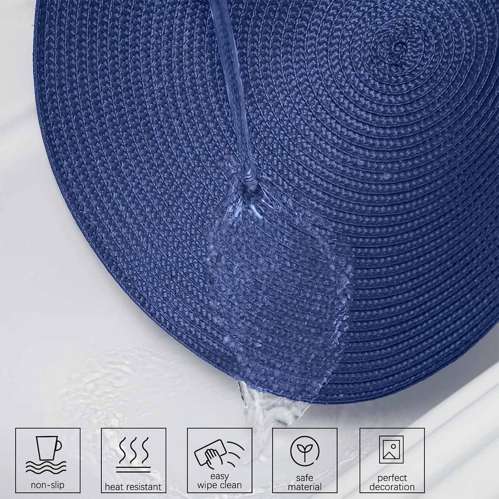 Round Placemats Heat Resistant Washable Non-Slip Woven Braided Table Mats for Dining Table Kitchen & Home - Set of 4