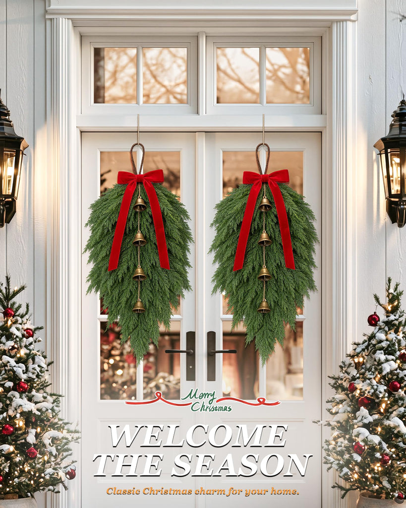 2 Pcs Christmas Teardrop Swag, Artificial Pine Greenery Door Swag