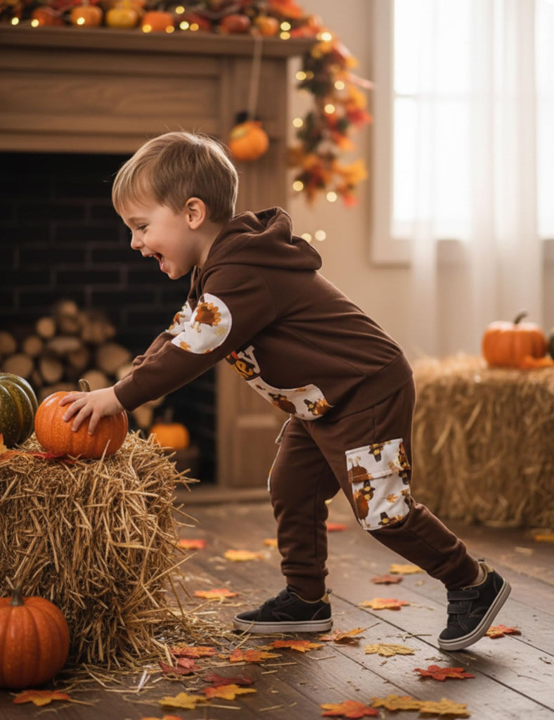 Thanksgiving Boy Outfit Toddler Boy Thanksgiving Little Turkeys Boys Outfit Long Sleeve Hoodie+Long Pant 2pcs