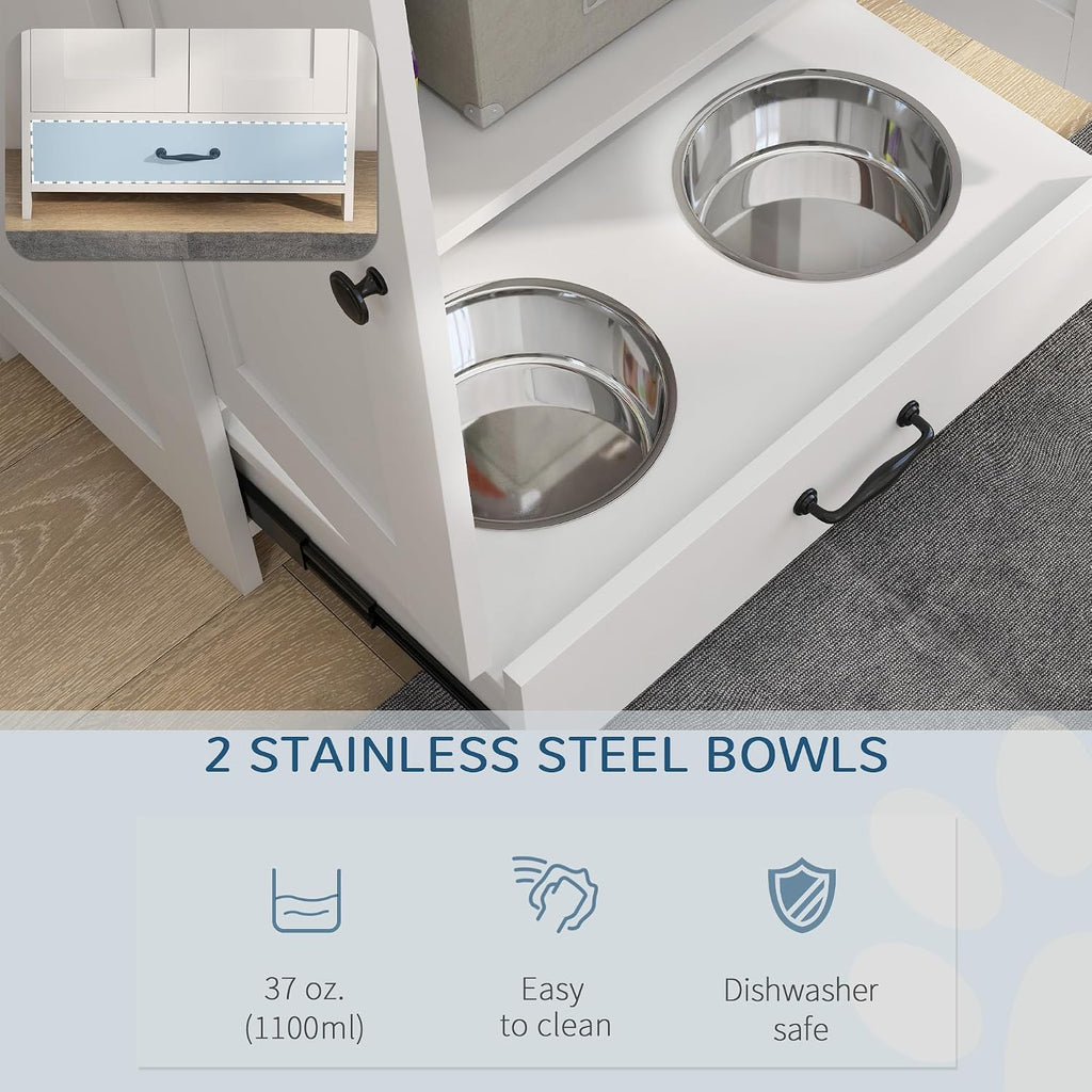 Pet Feeding Station Elevated Dog Bowls for Medium Sized Breed White