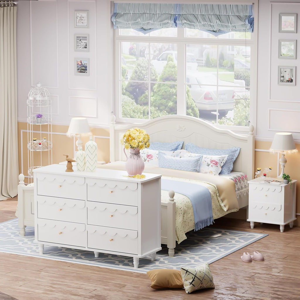Nursery Chests and Dresser for Kids Bedroom Wood Scalloped 6 Drawer Dresser, Dressers & Chests of Drawers with Metal