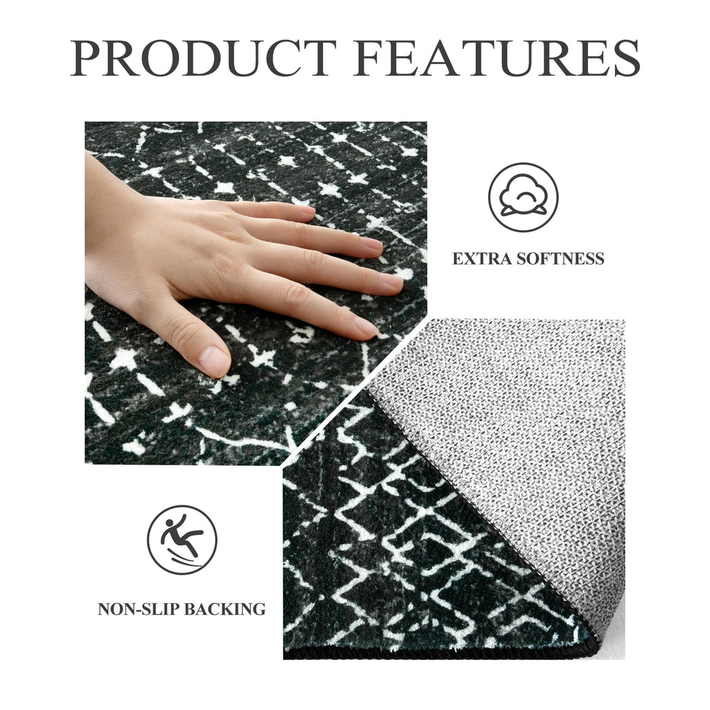 Moroccan Runner Rugs, Long Kitchen Rugs Runner Washable Ultra-Thin Non Slip Carpet, Soft Modern Geometric Print