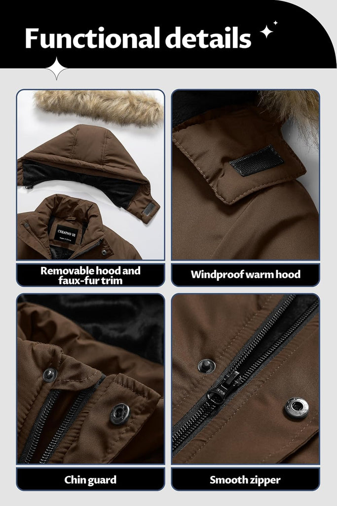 Boys' Waterproof Snow Coat Parka Windproof Winter Jacket With Detachable Fleece Hood