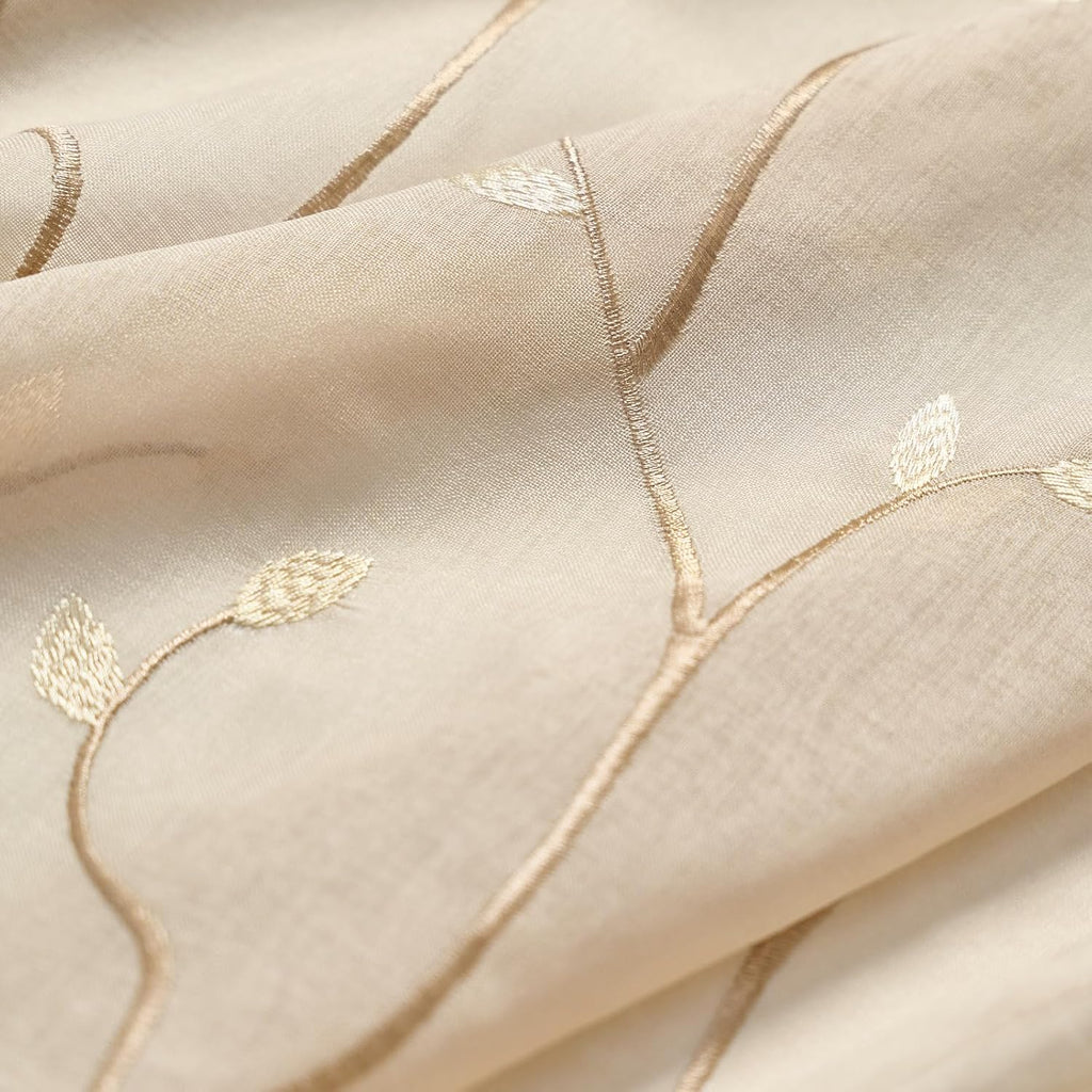 Sheer Curtains for Bedroom 96 Inch Length Leaf Embroidered Semi Sheers for Living Room Botanical Embroidery Voile