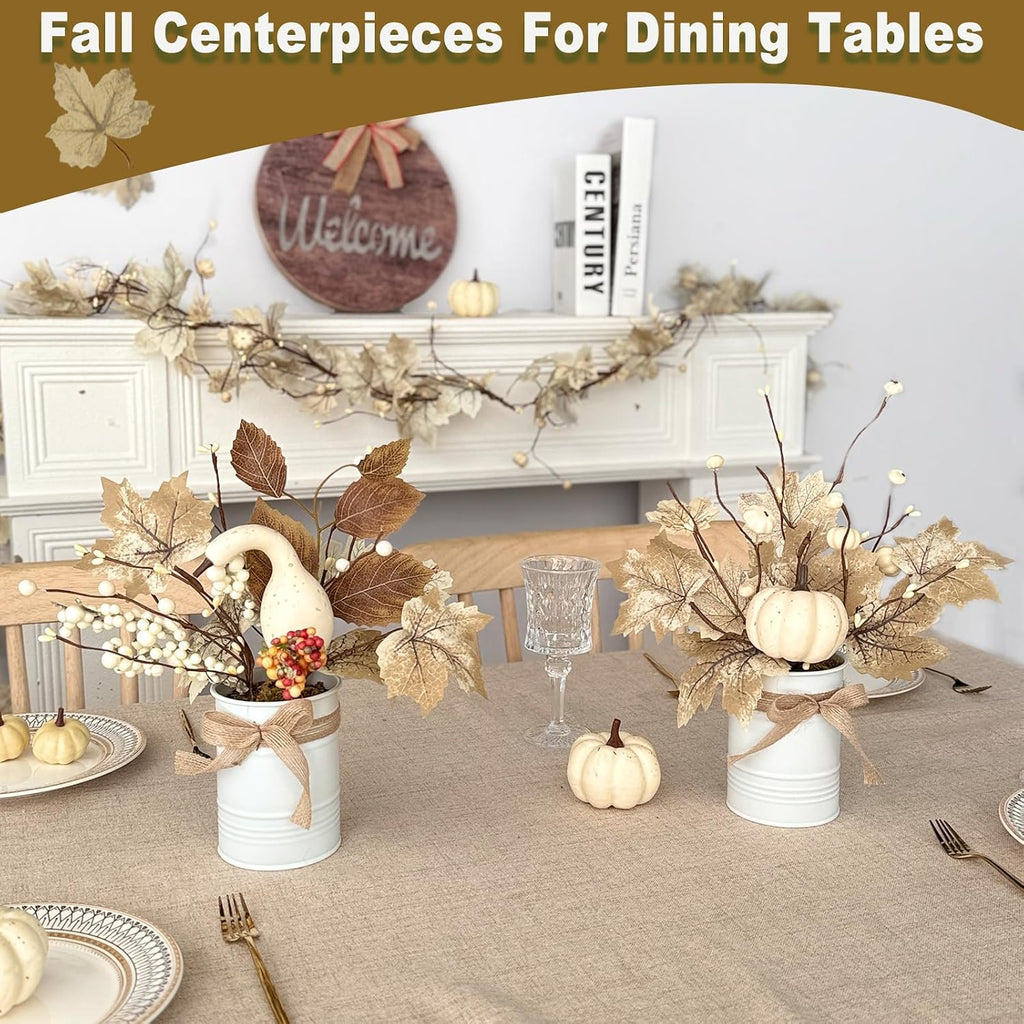 Fall Centerpieces For Tables White Maple Pumpkin Berries Decor 12" - Set of 2