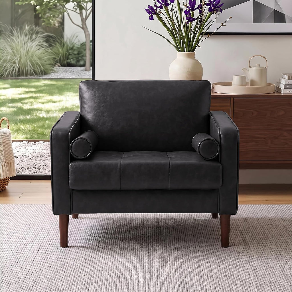 34.5" Arm Chair, Modern Faux Leather Accent Chair, Black