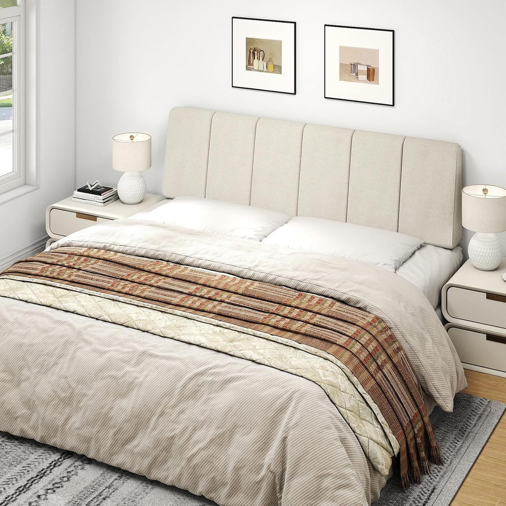 Queen Headboard Only-No Assembly, Upholstered Headboard Queen Linen Fabric Modern Style Headboards Extra-Thick, Beige