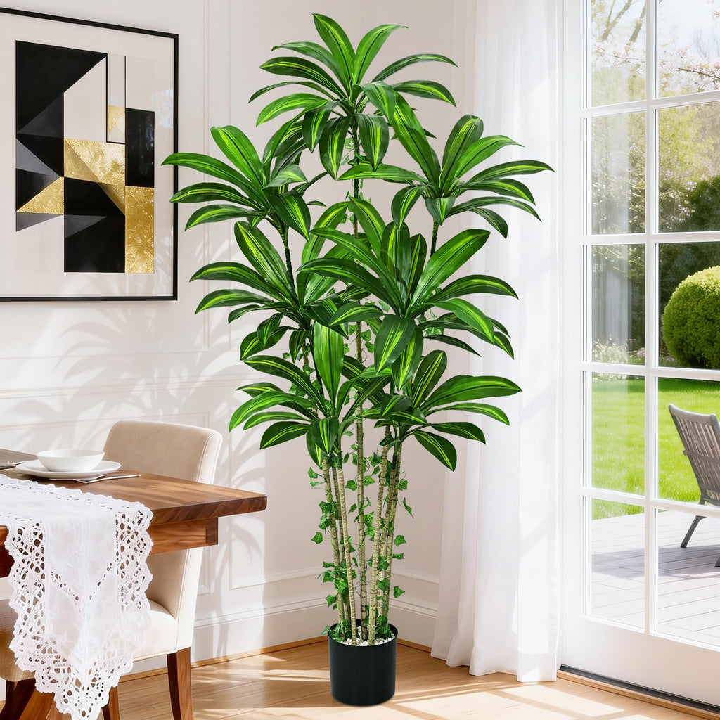 6FT Artificial Dracaena Tree Fake Tall Plant Indoor with Black Planter