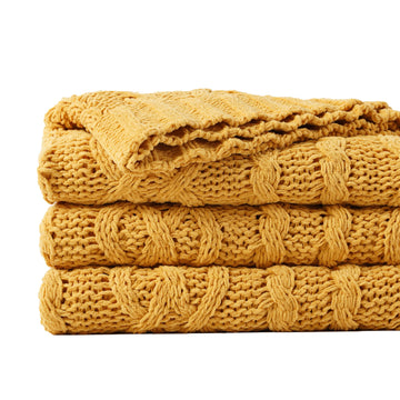 Mustard Yellow Throw Blanket 51"x67" Chenille Knitted Throw Blanket for Couch, Gold Throw Blankets Decor, Summer Fall