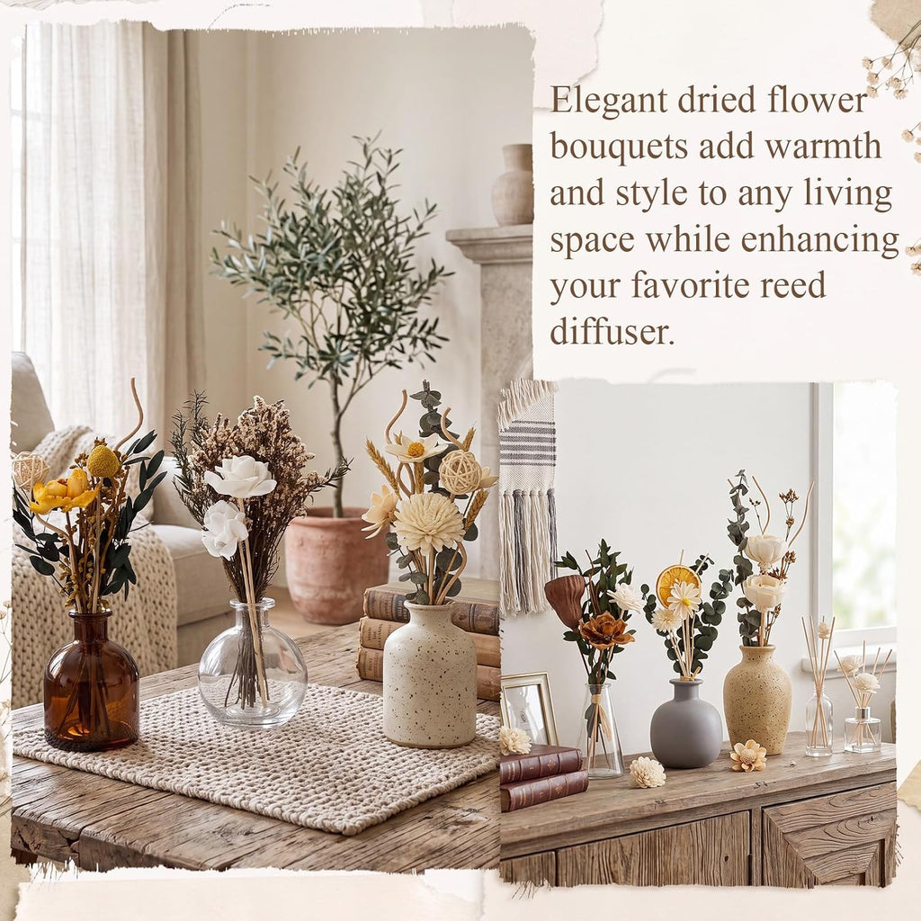 Sets Reed Diffuser Sticks Flowers Natural Rattan, Dried Flowers - Set of 9