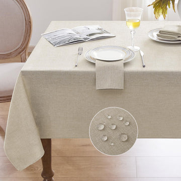 Linen Textured Rectangle Tablecloth, Waterproof Wipeable Farmhouse Burlap Table Cloth, Stain Resistant Wrinkle Free