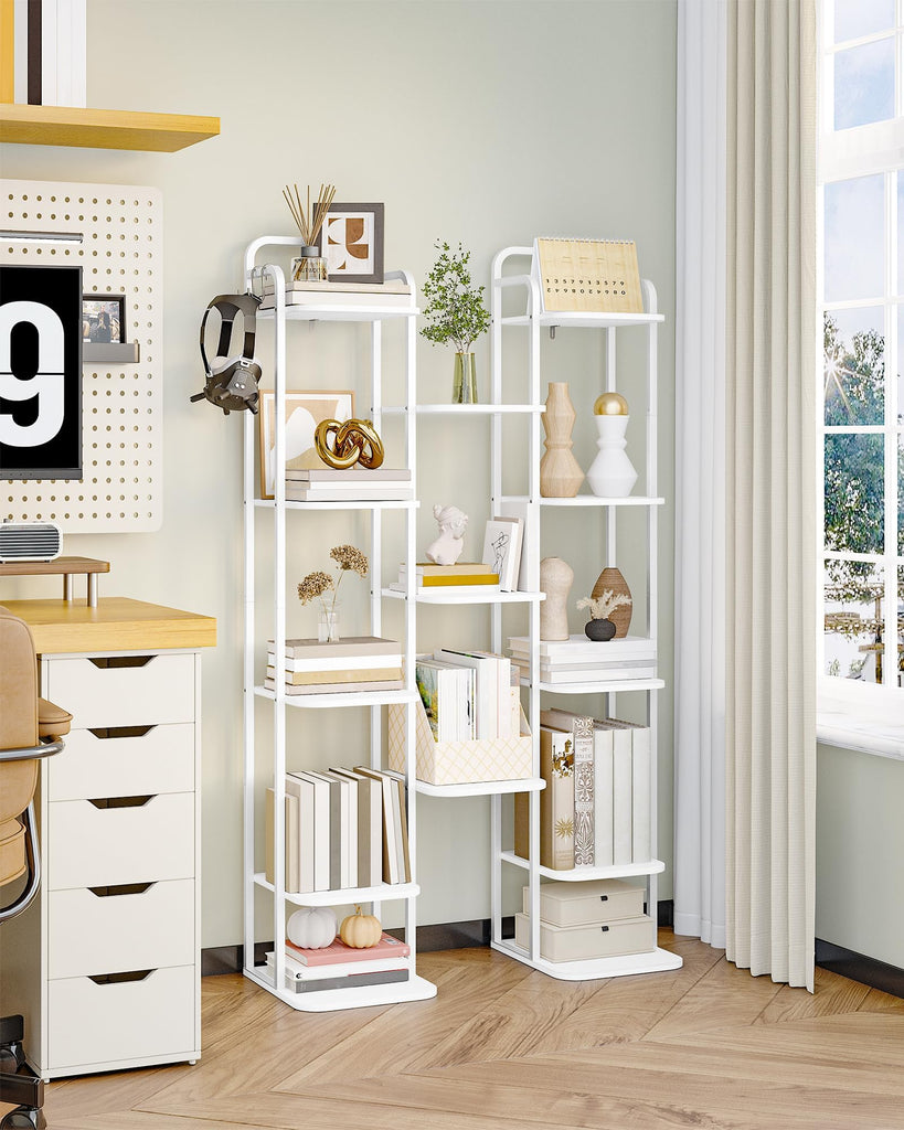 8 Tiers Vertical Shoe Rack, Tall Shoe Shelf with 2 Hooks