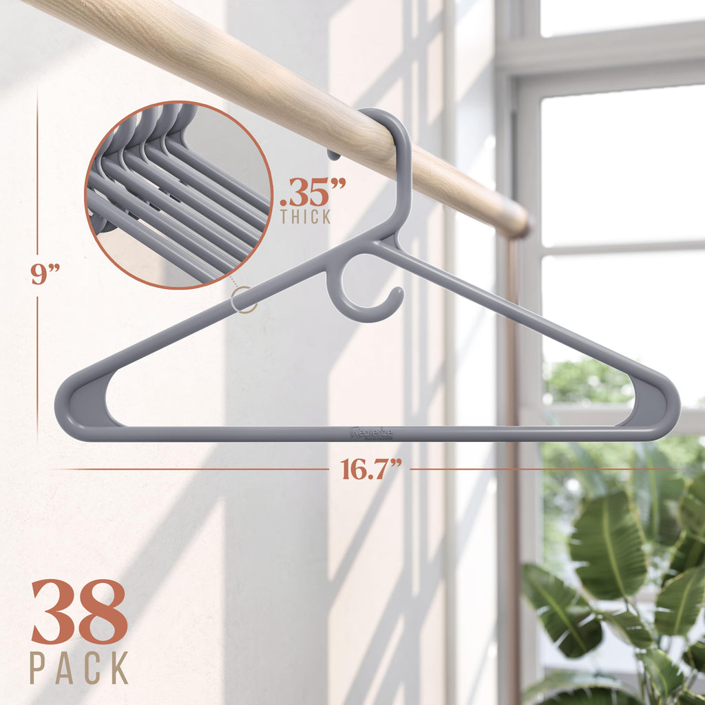 Thick Heavy Duty Hangers - Grey Plastic Clothes Hangers 38 Pack - Great for Coat Hanger, Jackets Jeans & Suit Hanger