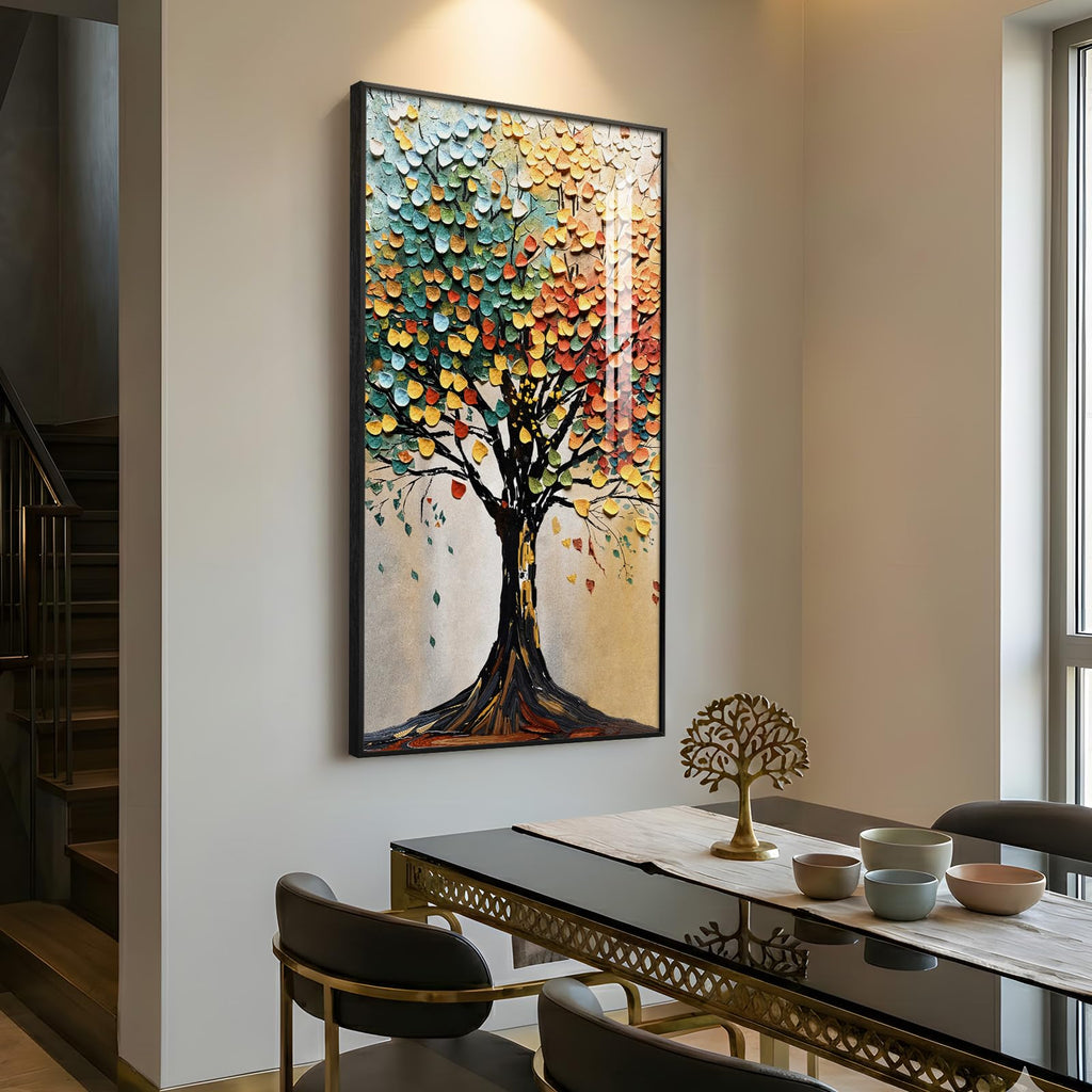 Large Framed Vertical Tree of Life Wall Art, 30x60 In