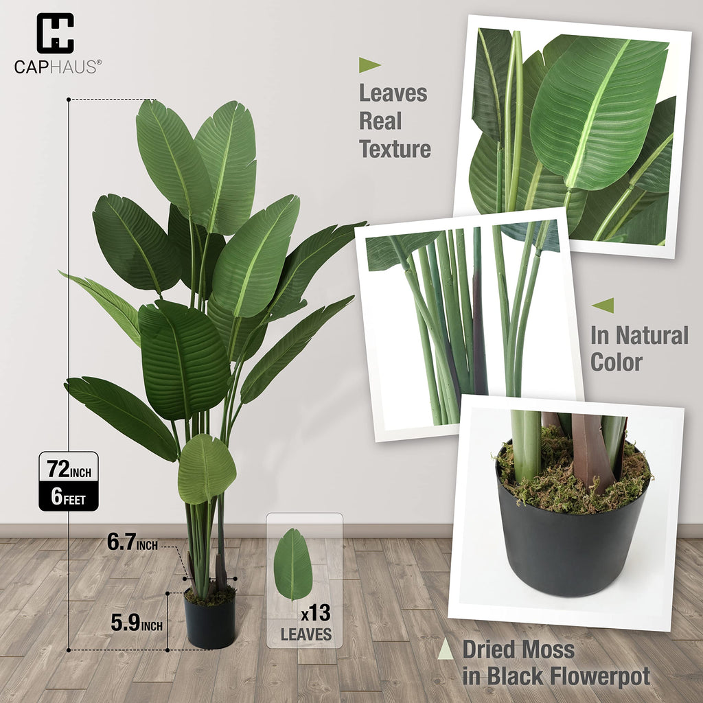 6FT Artificial Bird of Paradise Plant, UV Resistant Large Faux Tree with Dried Moss, Fake Indoor Outdoor Floor Plant