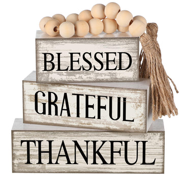 4 Pcs Farmhouse Thanksgiving Table Decor Stacked Wooden Block Sign