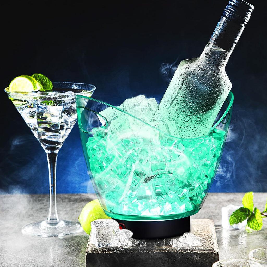 1 Pcs LED Ice Buckets 2L Clear Plastic Beer Buckets with LED Light RGB Colors Changing Cooler Container with Stand