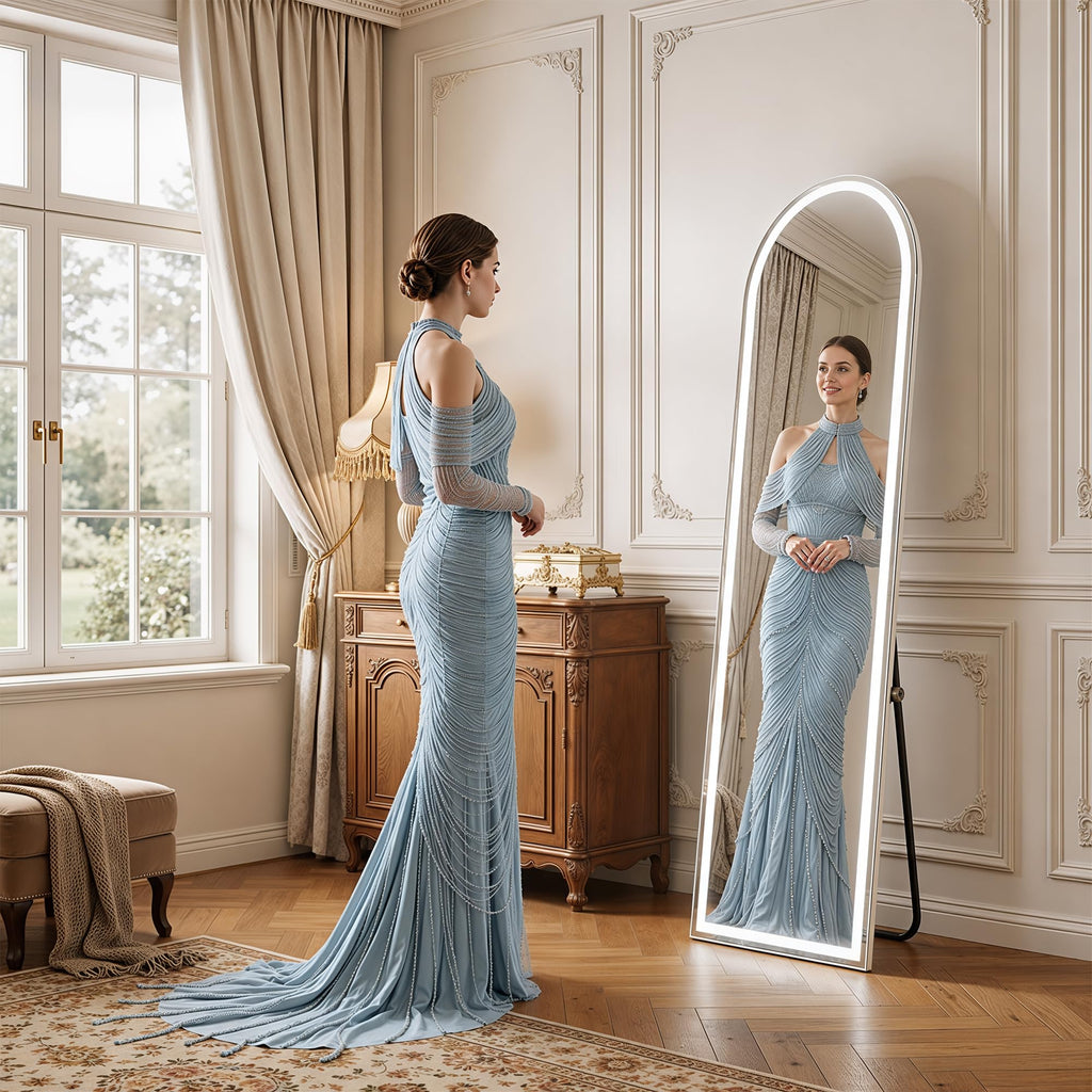 Full Length Mirror with LED Lights, 60"x16"Floor Mirror with Dimming & 3 Color Lighting, Free Standing Floor Mirrors