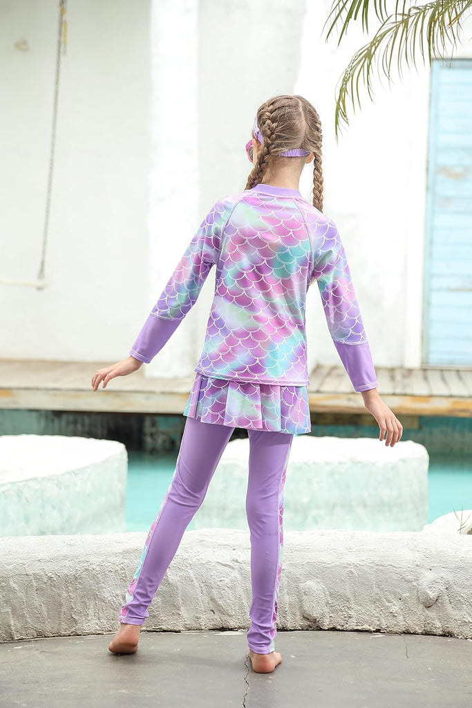 Girls Long Sleeve Rashguard Half Zip Swimsuits UPF 50+
