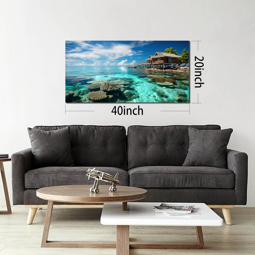 Ocean Scenic Canvas Wall Art, Blue Seascape Wall-Decor Picture , Ocean Scenery Canvas Decoration, Coastal Landscape