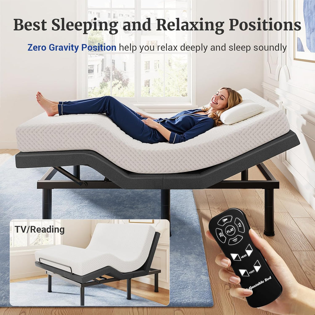 T450 Adjustable Bed Frame Split King (Sync Control as King) with Remote, Adjustable Base with Head&Foot Incline, Zero
