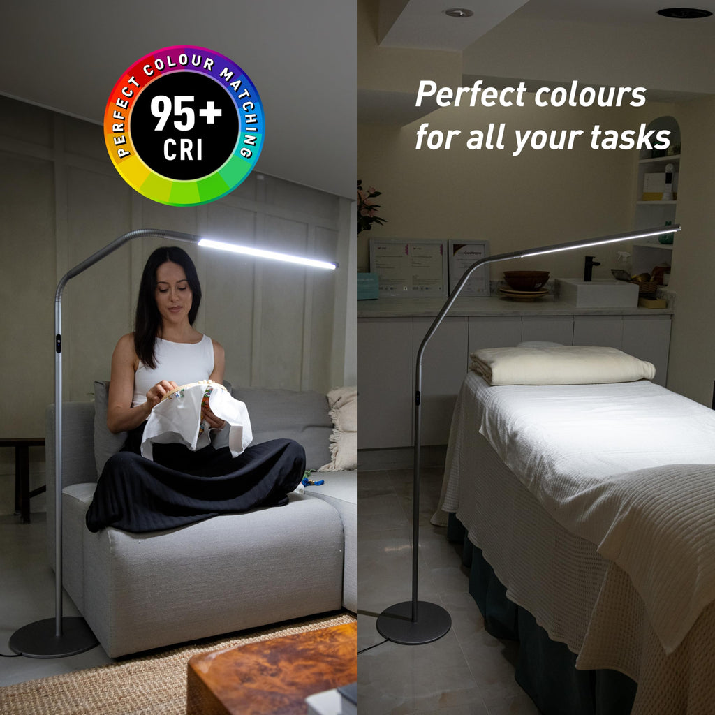 Slimline 4 LED Floor Lamp - 6, 000K, 3, 200 Lux, 4 Brightness Levels, USB-C Port for Fast Charging - Sleek Design