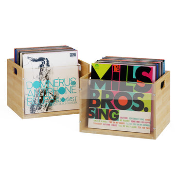 2-Pack Vinyl Record Storage Box, Bamboo & Acrylic Crate