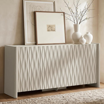 61" Textured Wave Sideboard Buffet Cabinet with Storage, Off White