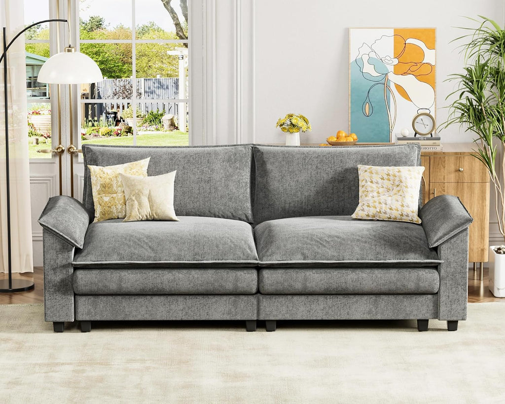 80" Modular Sectional Sofa, Loveseat Sofa Couch with Double-Layer Cushion, DIY Combination Chenille Deep 2-Seat Cloud
