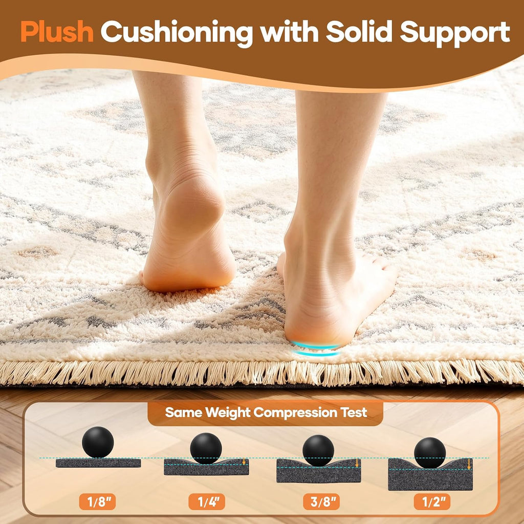 Non Slip Cushioned Rug Pad Gripper, Felt and Silicone Backing, 8 x 10 Ft, 1/4 inch Thick Carpet Liner Protector Mat - Set of 99