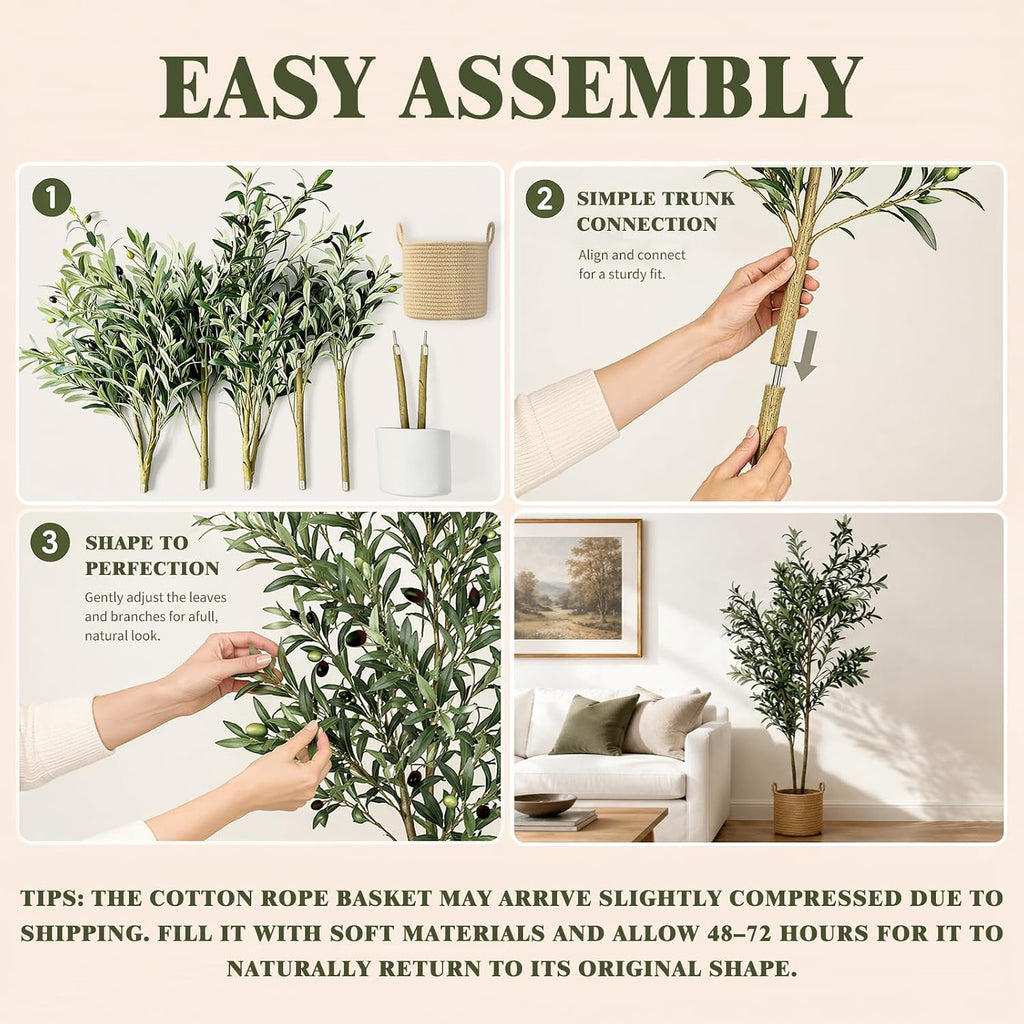 6FT Artificial Olive Tree Indoor, Lifelike Faux Tree with Cotton Basket