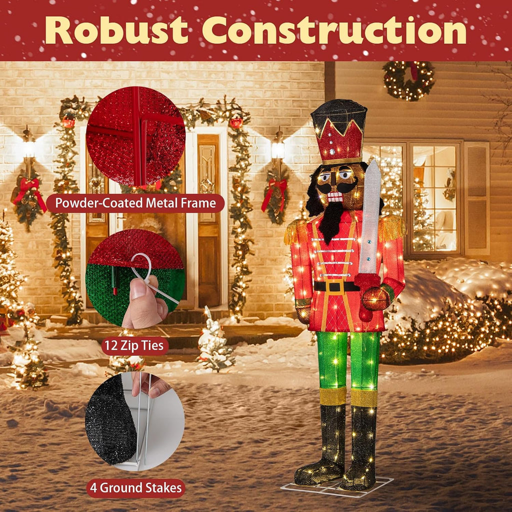 2 Pack 5 FT Lighted Christmas Nutcracker Holding Glitter Sword