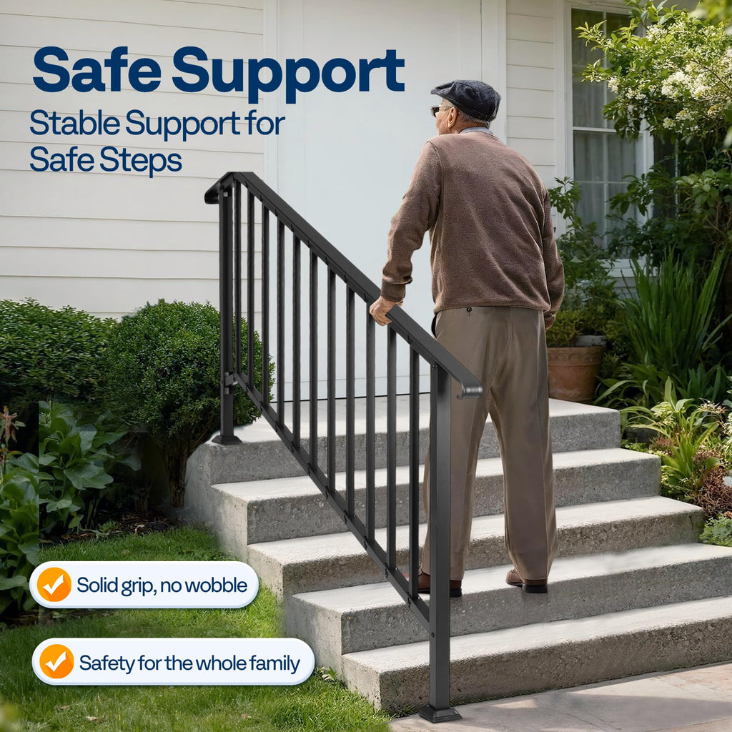 6-Step Hand Rails for Outdoor Steps with Curved Ends and Balusters