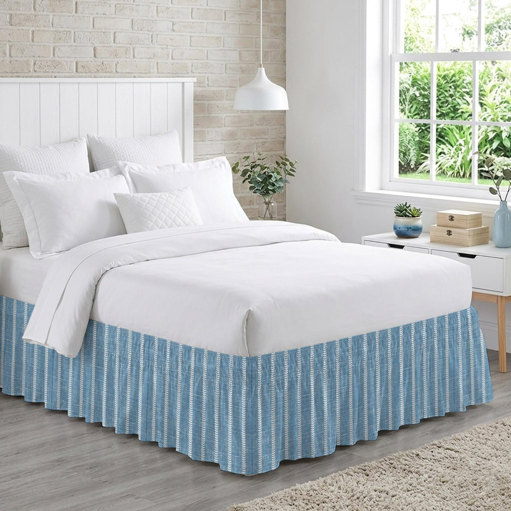Blue Striped Bed Skirt Size Bed Skirting 18 Inch Drop Adjustable Elastic Dust Ruffles Wrap Around Bedskirt