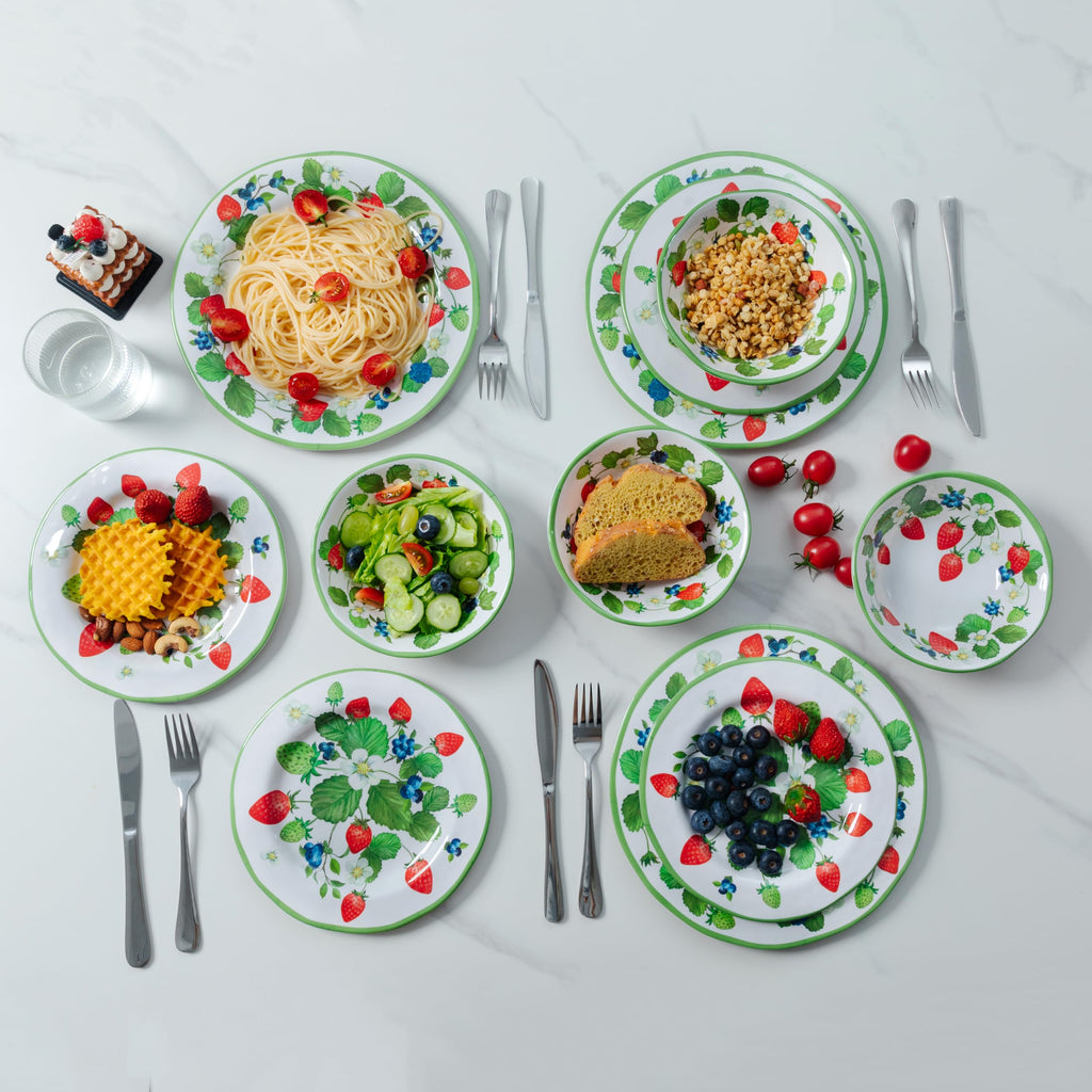 Strawberry Melamine Dinnerware Sets-12 Piece Plates and Bowls Set