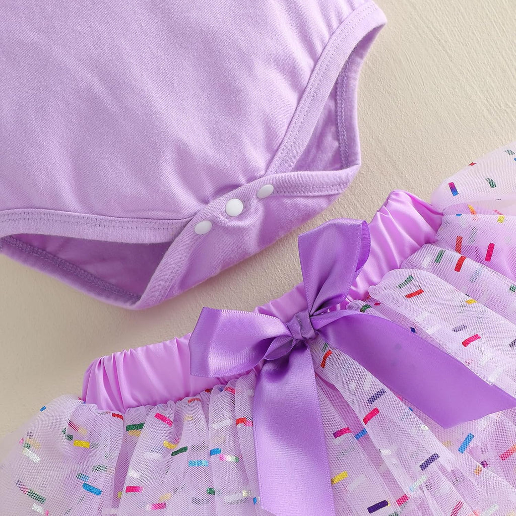 Baby Girl First Birthday Outfit One Year Old Sprinkle Romper Bodysuit Tulle Tutu Skirt with Headband