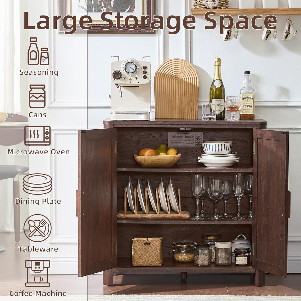 Sideboard Buffet Cabinet with Storage, 31.5" Arc-Shaped Credenza
