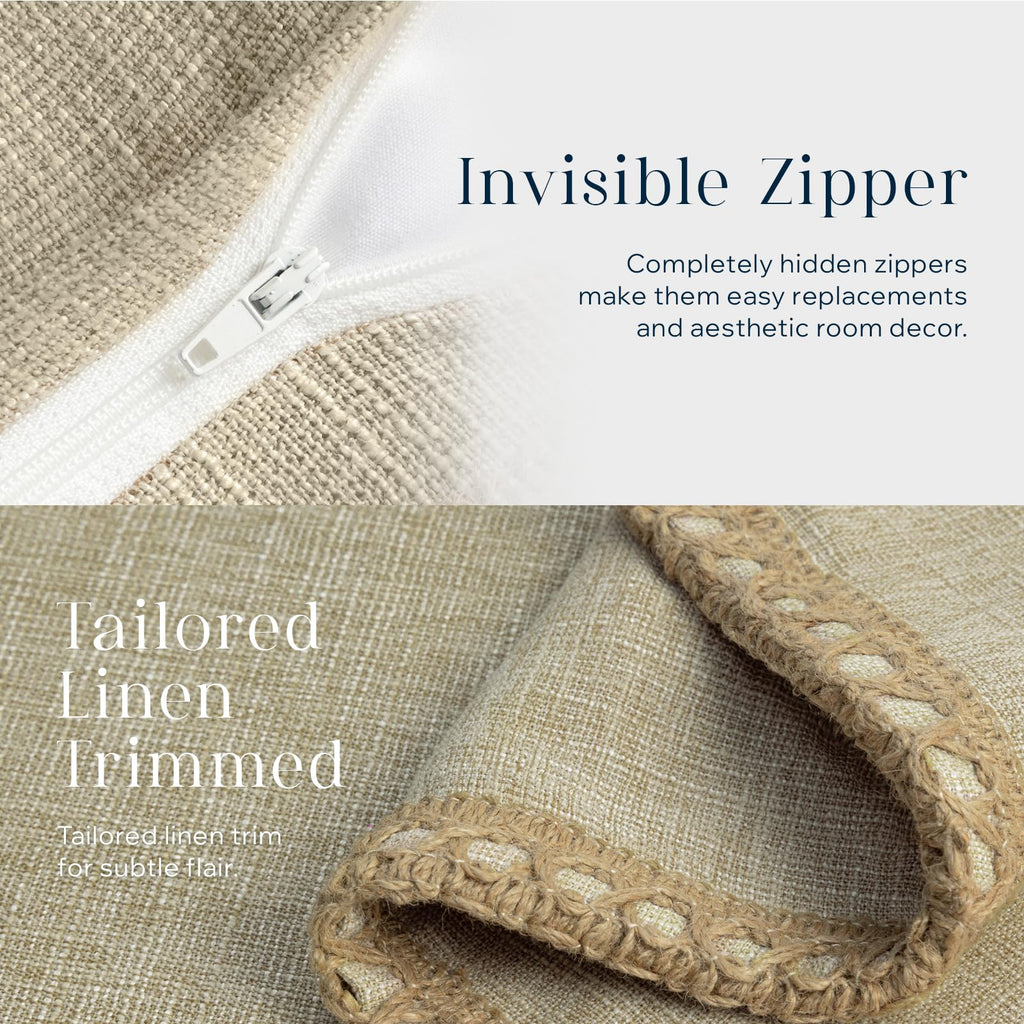 Pack of 2 Farmhouse Modern Fall Decorative Solid Throw Pillow Cover Burlap Linen Trimmed Tailored Edges Outdoor
