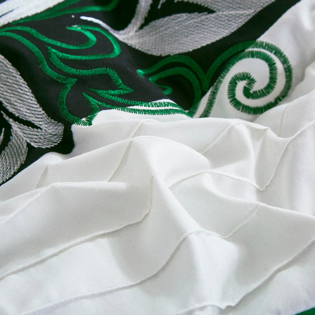 Napa 7-Piece Luxury Leaves Scroll Embroidery Bedding Comforter Set (Green/Black/Cream)