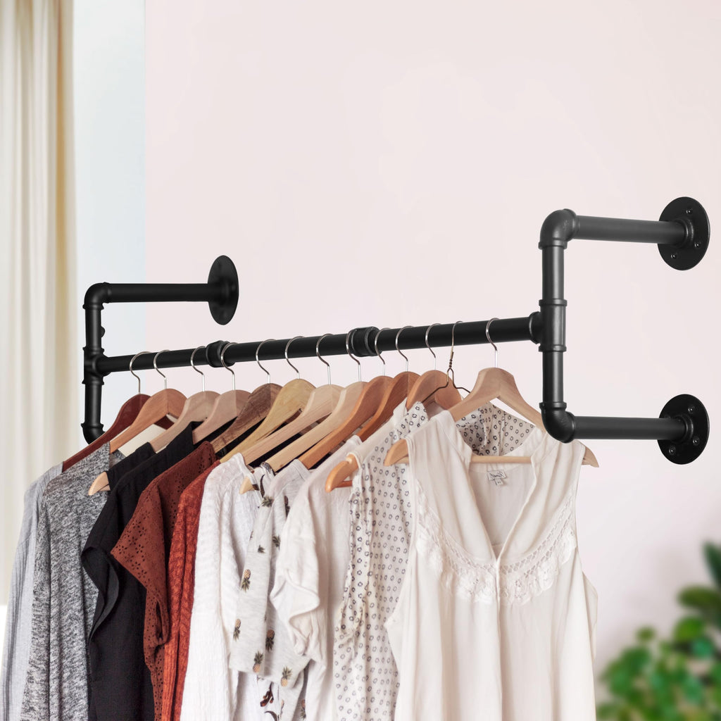 Clothing Rack Wall Mount,42" Industrial Pipe Clothes Rack for Hanging Clothes,Heavy Duty Iron Garment Rack Bar,Retail