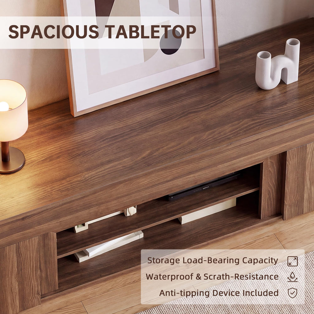70" Modern TV Stand for TVs Up to 80", Thick Media Console, Walnut