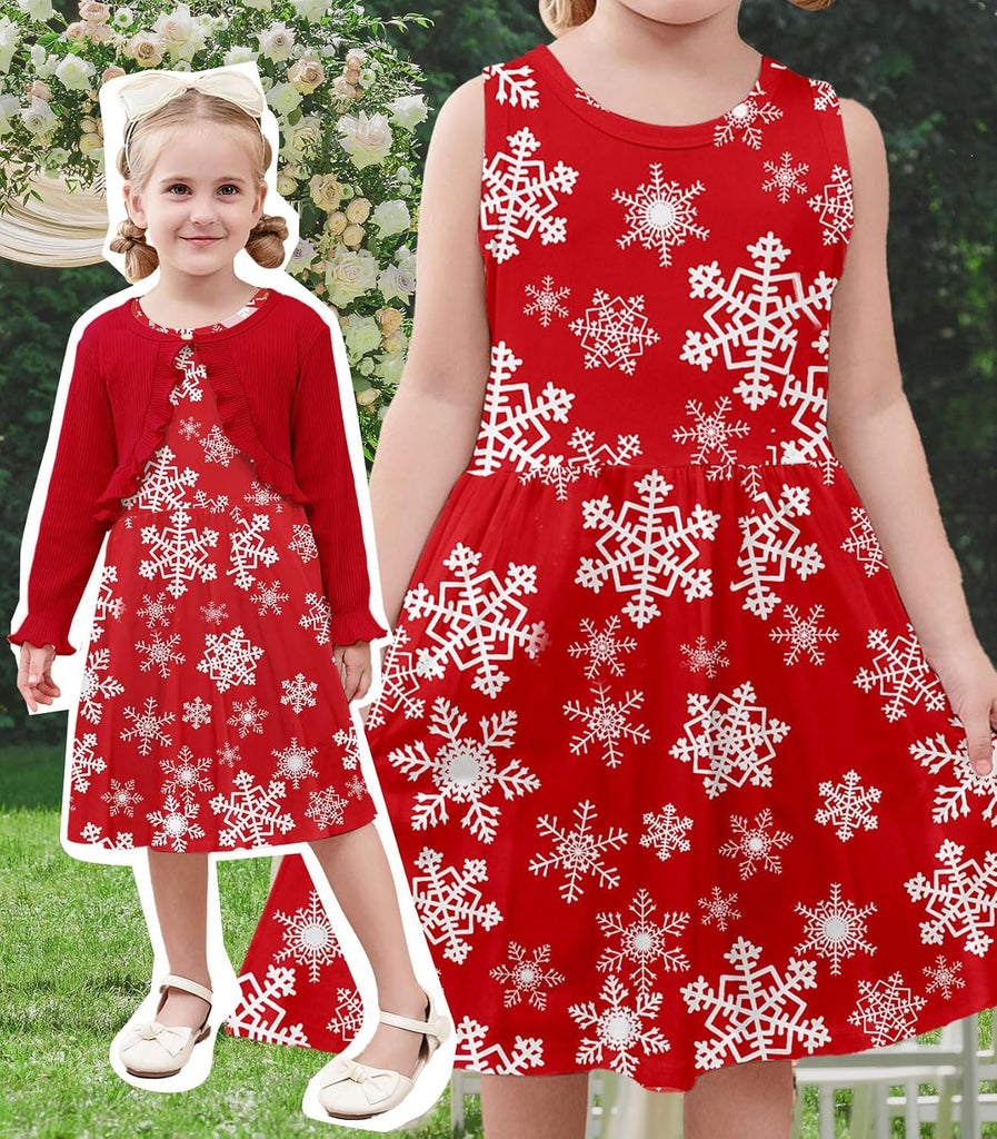 Girl Sleeveless Dresses with Long Sleeve Ruffle Cardigan