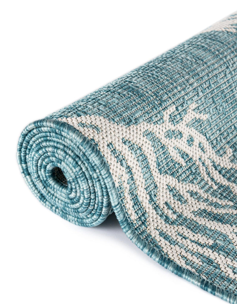 Outdoor Coastal Collection Rug - 6 Ft Runner Aqua Flatweave-Pile Rug Perfect s, Entryways