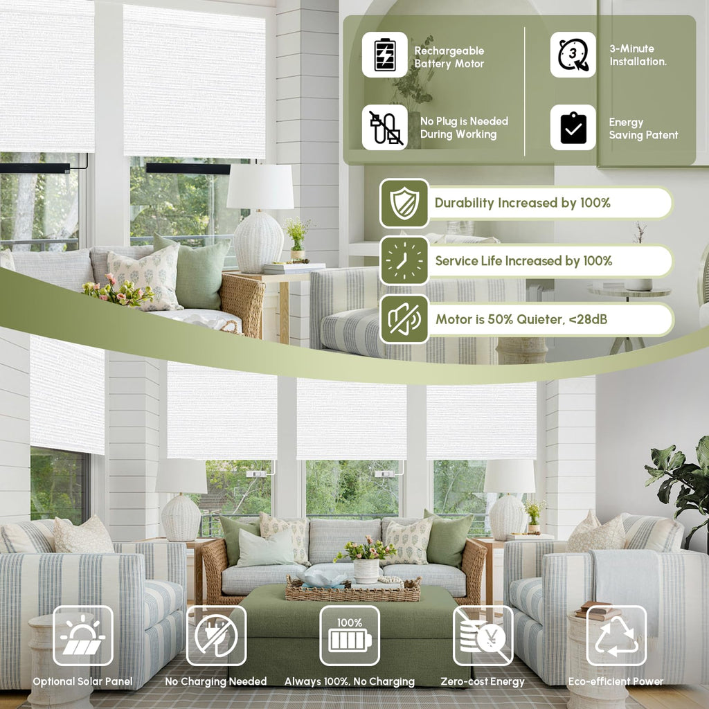 100% Blackout Motorized Blinds with Remote, Custom Roller Shades