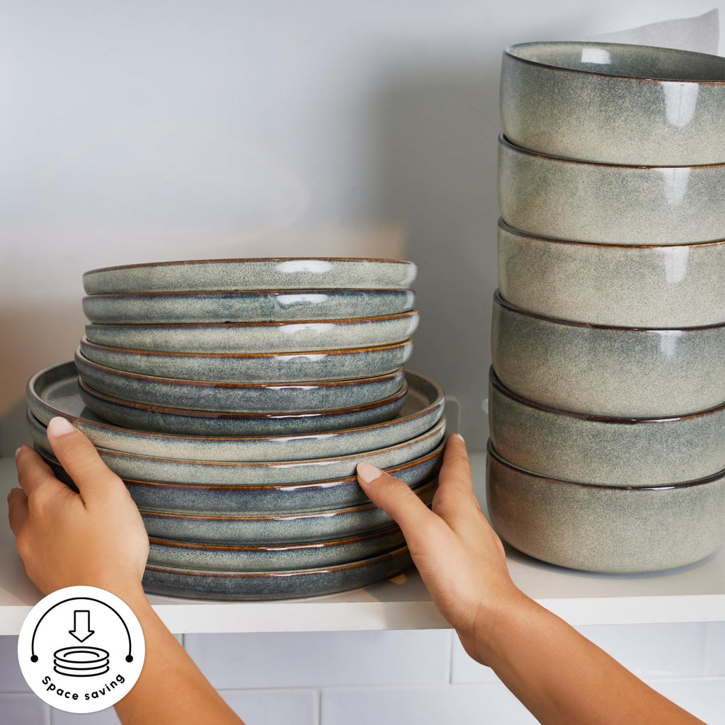 New Skal 18-Piece Dinnerware Sets for 6 People, Modern Design, Stoneware Dinner Set, Kitchen Plates Bowls, Reactive