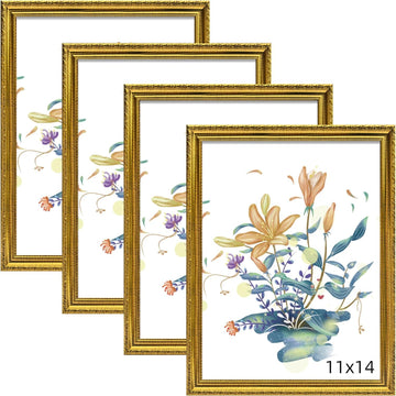 11x14 Picture Frame Gold, Frames 11 x 14 with Shatterproof Crystal Acrylic for Wall Gallery, 4 Pack